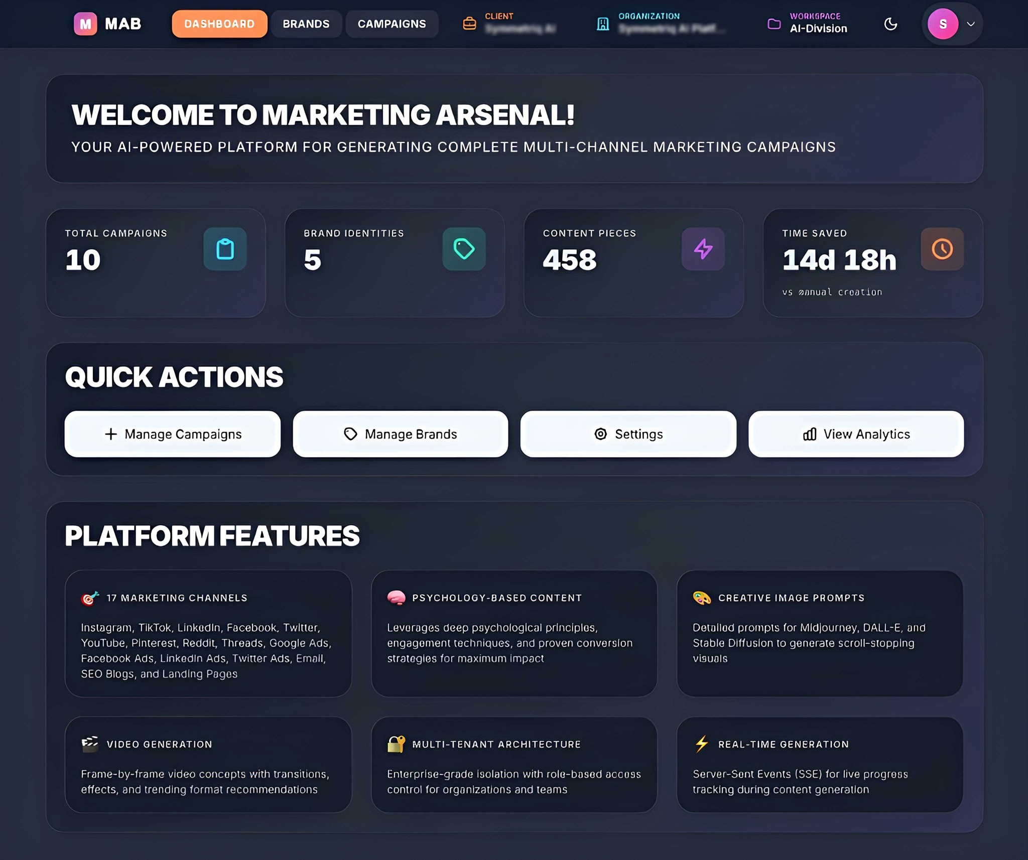 MAB Autonomous Marketing Infrastructure — Dark Mode